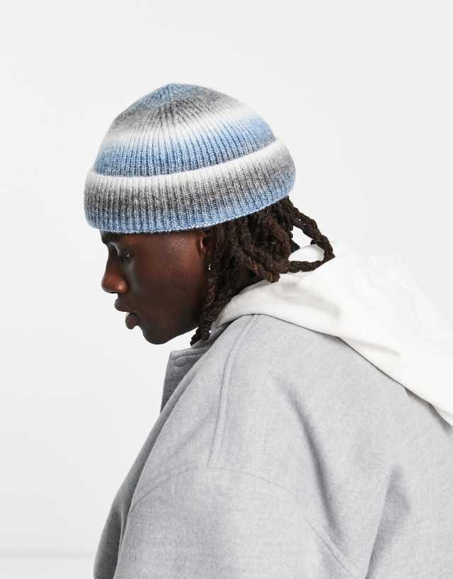 ASOS DESIGN fisherman ribbed beanie in blue gradient stripes