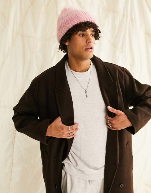 ASOS DESIGN fisherman ribbed beanie in fluffy pink yarn ASOS