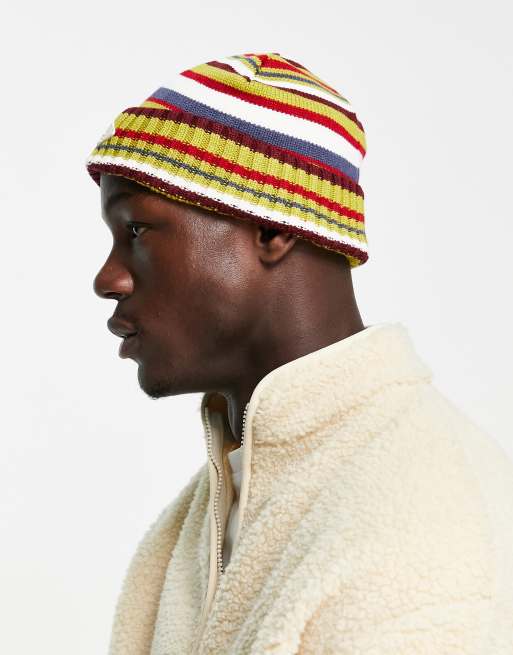 ASOS DESIGN fisherman ribbed beanie in multi earthy tone stripe | ASOS