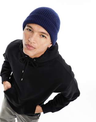 ASOS DESIGN fisherman ribbed beanie in navy - ASOS Price Checker