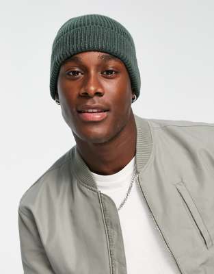 Mens Light Green Beanie ASOS DESIGN Fisherman Ribbed Beanie In