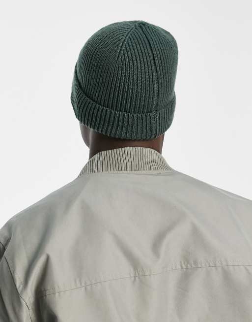 ASOS DESIGN fisherman ribbed beanie in olive, 2 of 4