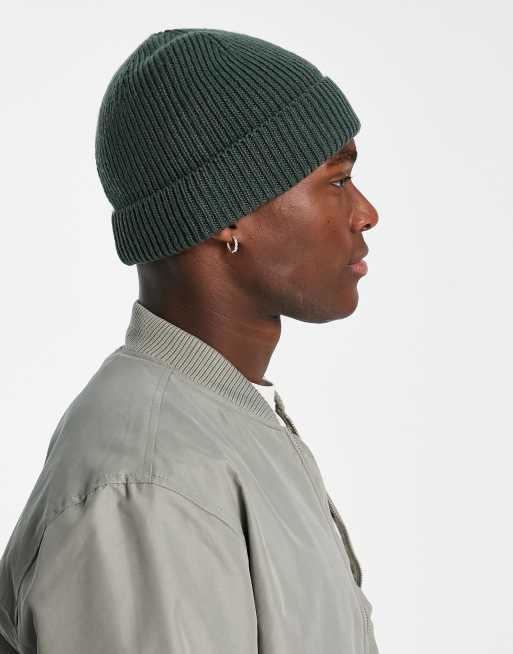ASOS DESIGN fisherman ribbed beanie in olive, 3 of 4