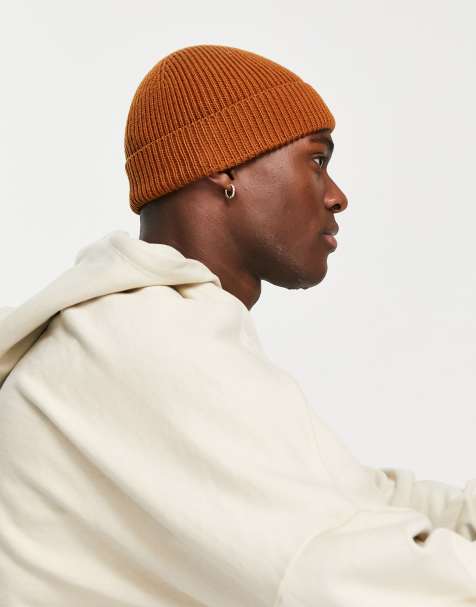 ASOS DESIGN fisherman ribbed beanie in tobacco - view 1