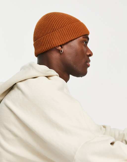 DESIGN fisherman ribbed beanie in tobacco | ASOS