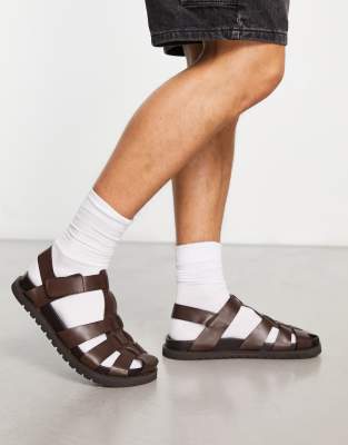 ASOS DESIGN fisherman sandals in brown leather on chunky sole