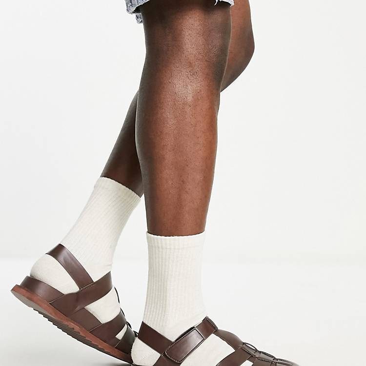 gele Fisker Uplifted ASOS DESIGN fisherman sandals in dark brown | ASOS