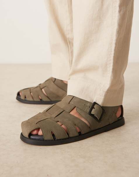 ASOS DESIGN fisherman sandals in khaki suede - view 1