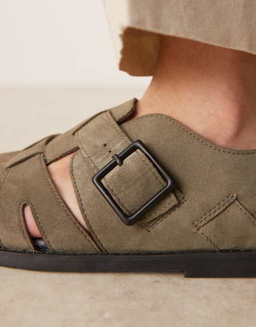 ASOS DESIGN fisherman sandals in khaki suede, 2 of 4
