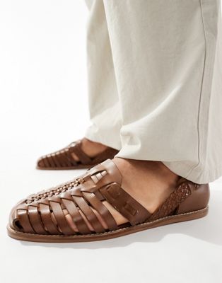 Asos Design Fisherman Sandals In Tan Suede-brown