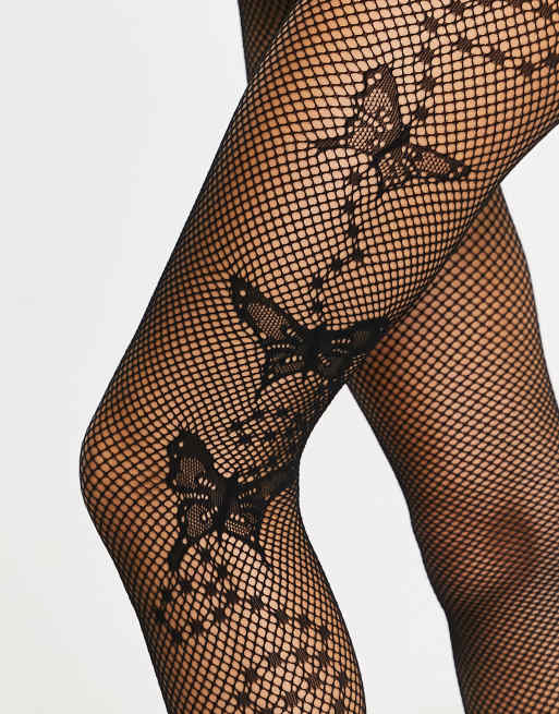 ASOS DESIGN lace tights with side cut out detail in black