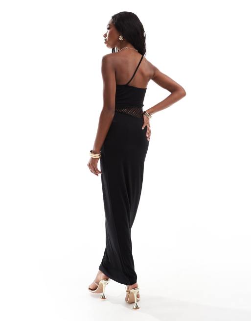 black fishnet maxi dress Black Gothic Lace-Up Mermaid Fishnet Maxi Dress