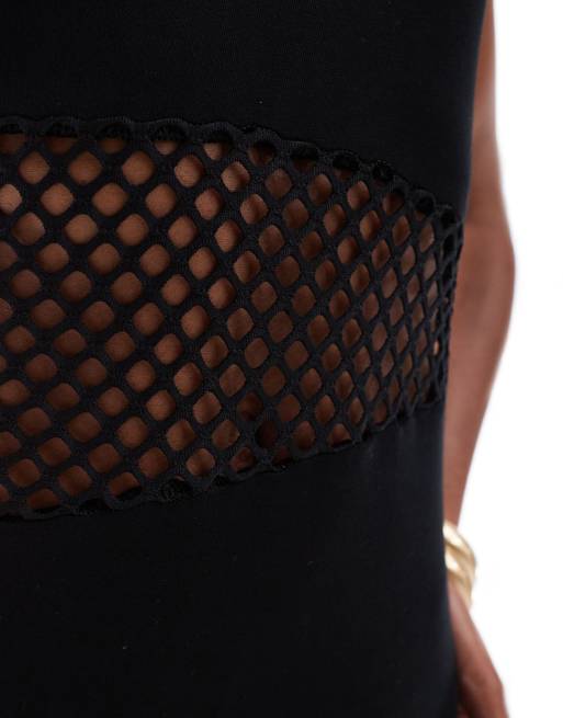 ASOS DESIGN fishnet cut out maxi dress with asymmetric back in black | ASOS