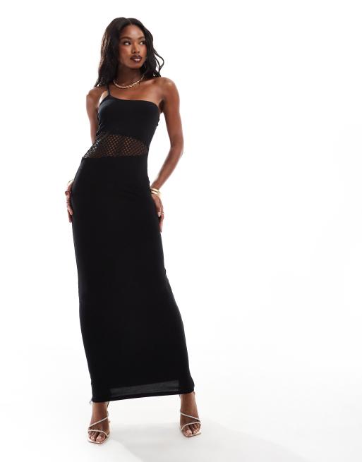 ASOS DESIGN fishnet cut out maxi dress with asymmetric back in black | ASOS