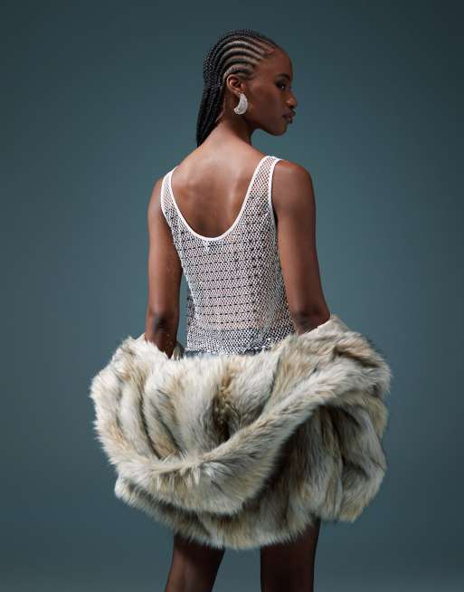 ASOS DESIGN fishnet hotfix detail vest top in white, 3 of 4