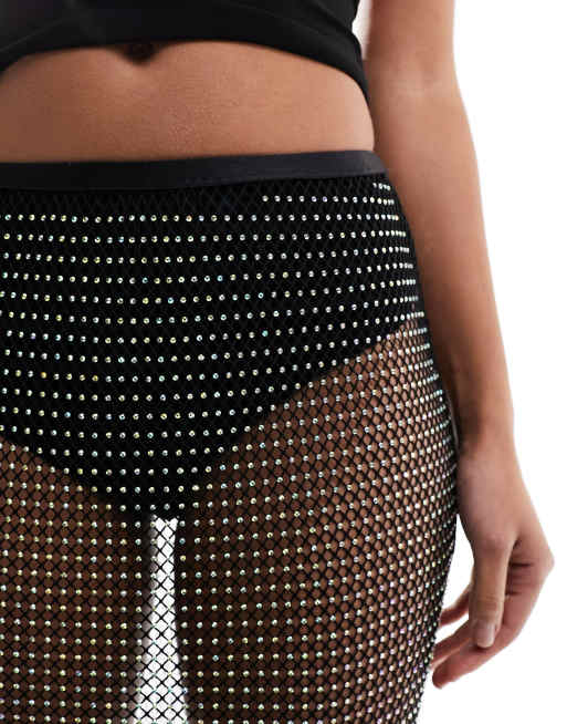 Fishnet hotsell rhinestone skirt