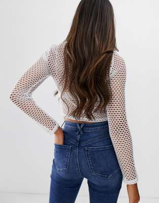 white fishnet long sleeve