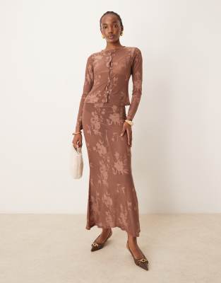 Asos Design Fishtail Maxi Skirt In Brown Burnout-multi