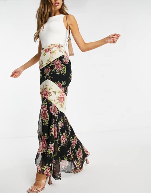 ASOS DESIGN fishtail maxi skirt in spliced floral print