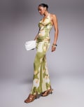 [ASOS DESIGN] ASOS DESIGN fishtail maxi skirt with ruched overlay in olive floral (part of a set)-Multi L Olive floral