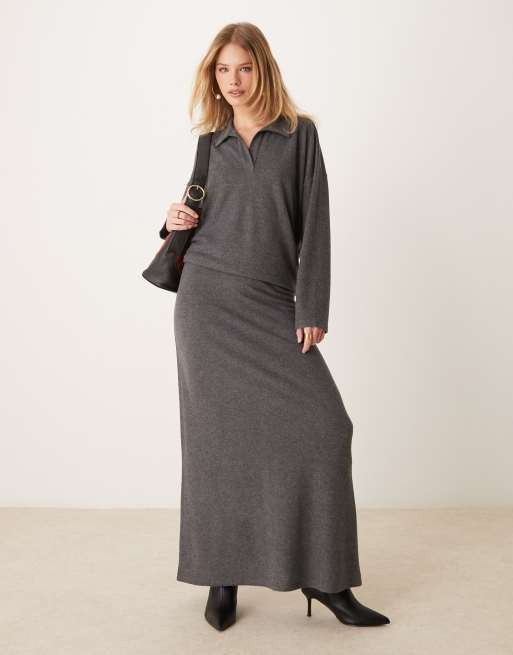 ASOS DESIGN fishtail supersoft maxi skirt in gray heather - part of a set