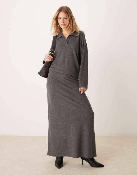 ASOS DESIGN fishtail supersoft maxi skirt in grey marl (part of a set) - view 1