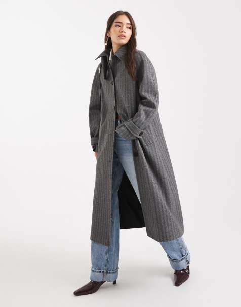 ASOS DESIGN – Fiskbensmönstrad kappa i lång modell - view 1