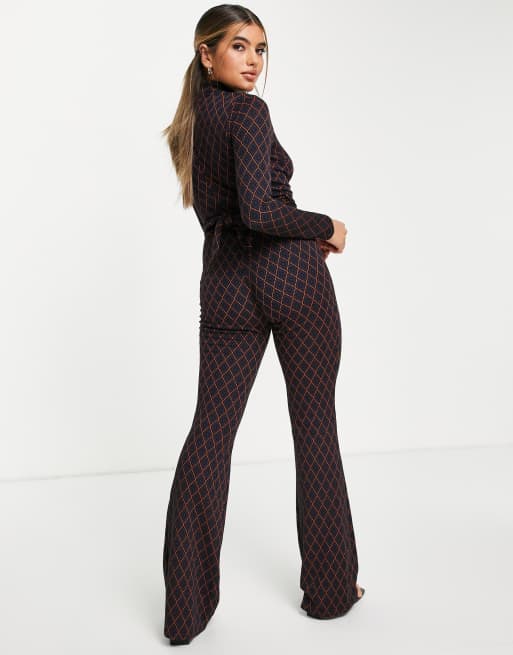 ASOS DESIGN fit and flare jacquard jumpsuit in retro geo print, 2 of 4