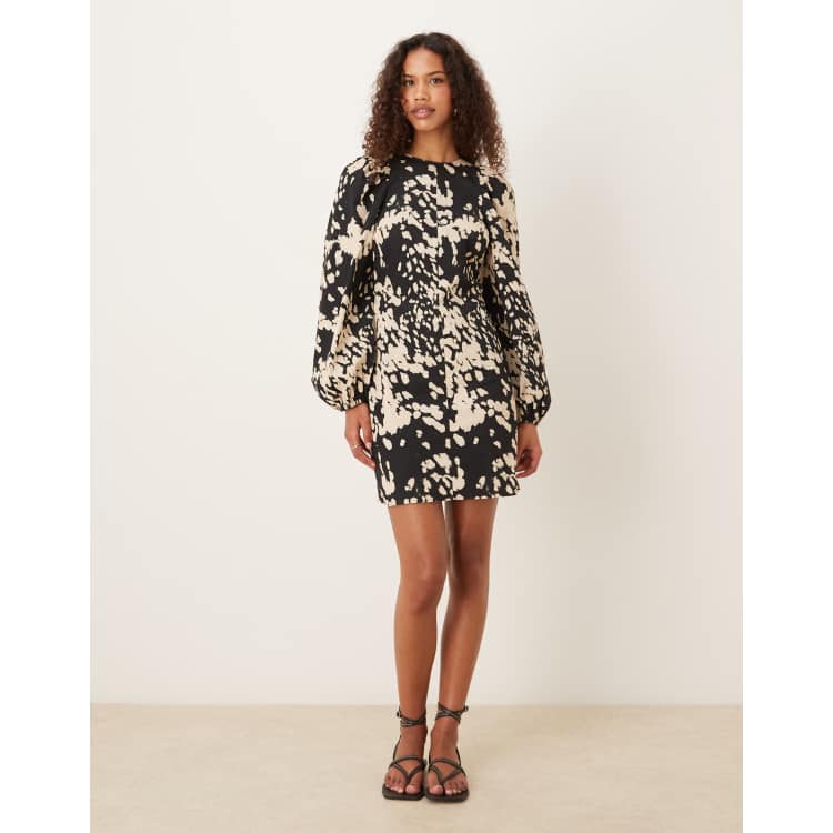 ASOS Design fit and flare mini dress with tie back detail in animal print-Multi