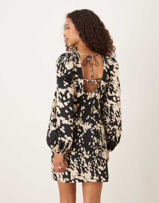 ASOS Design fit and flare mini dress with tie back detail in animal print-Multi