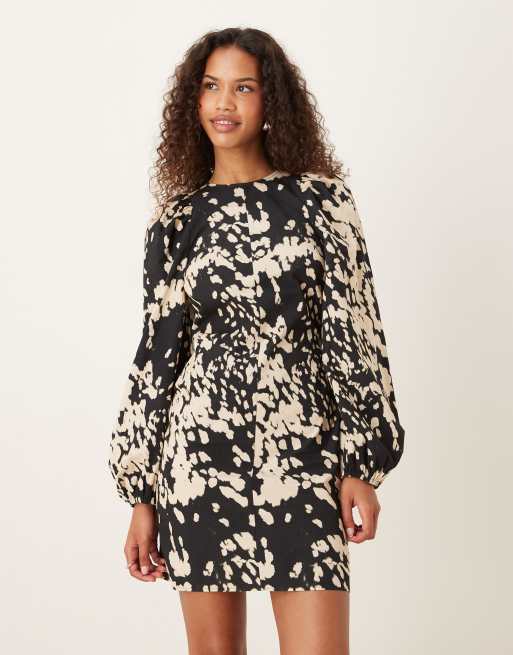 ASOS Design fit and flare mini dress with tie back detail in animal print-Multi