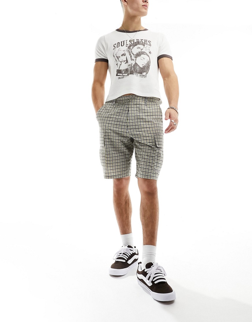 ASOS DESIGN fit cargo shorts in textured check print-Multi