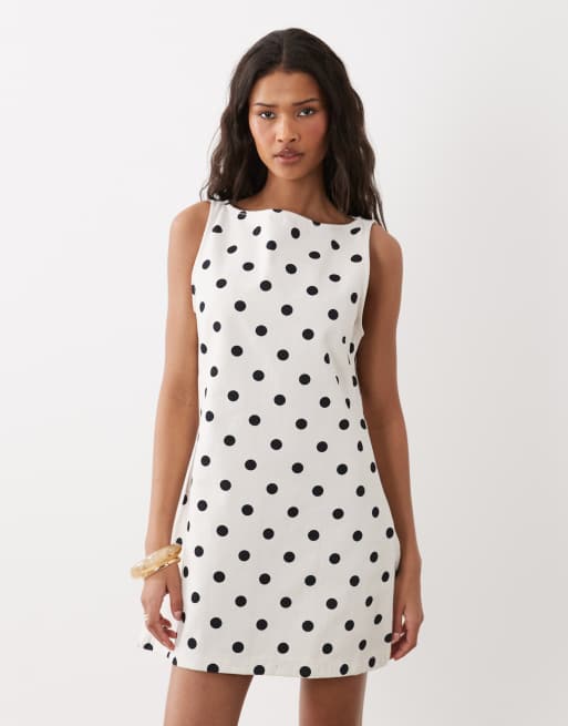 ASOS DESIGN - Fit-en-flare mini jurk van denim met stippen in zwart-wit, 2 van 4