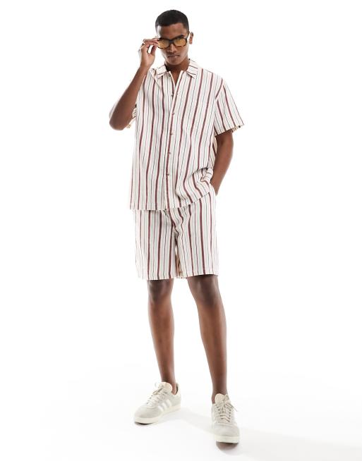 ASOS DESIGN fit shorts in contrast red stripe (part of a set)