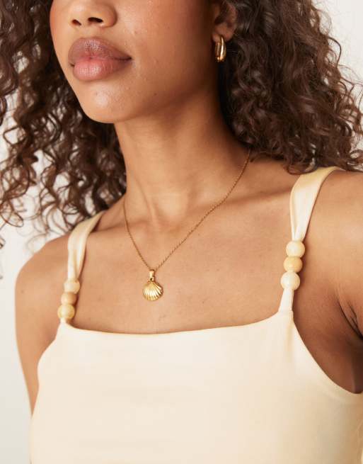 ASOS DESIGN fitted beaded strap detail cotton top in ivory, 4 of 4