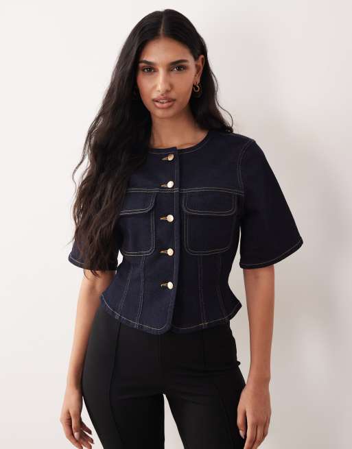 ASOS DESIGN fitted button through denim top, 3 of 4