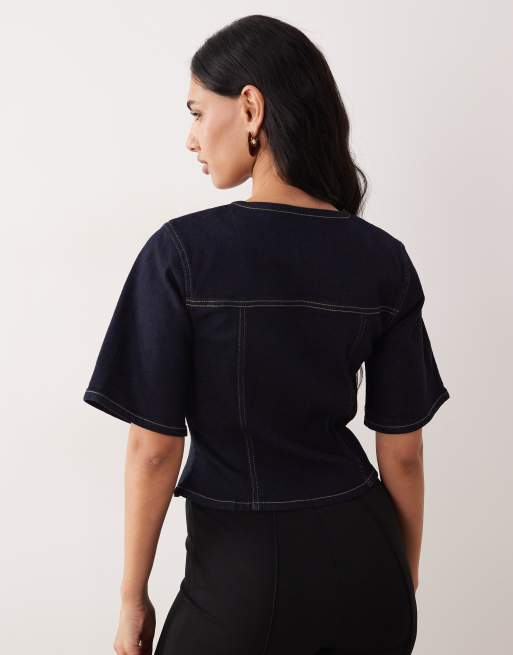 ASOS DESIGN fitted button through denim top, 4 of 4