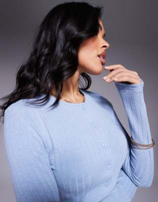 Asos Design Fitted Button Up Cardigan In Blue