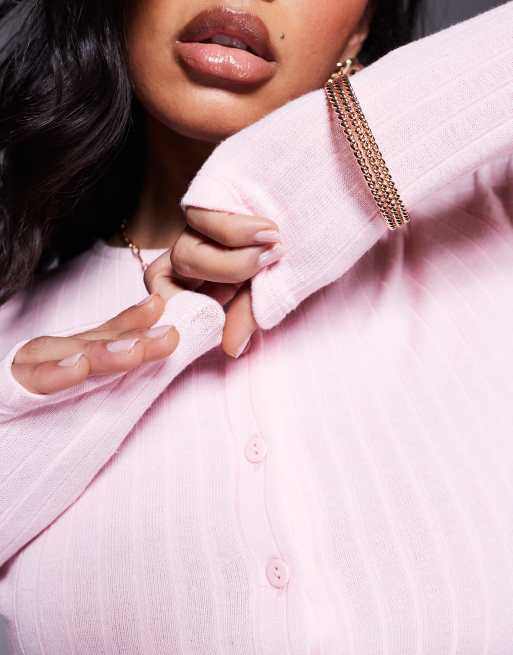 ASOS DESIGN fitted button up cardigan in pink