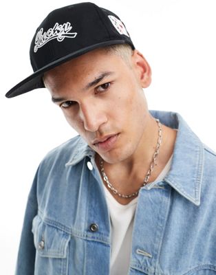 Asos Design Fitted Cap With Multi Embroidery In Black In Metallic