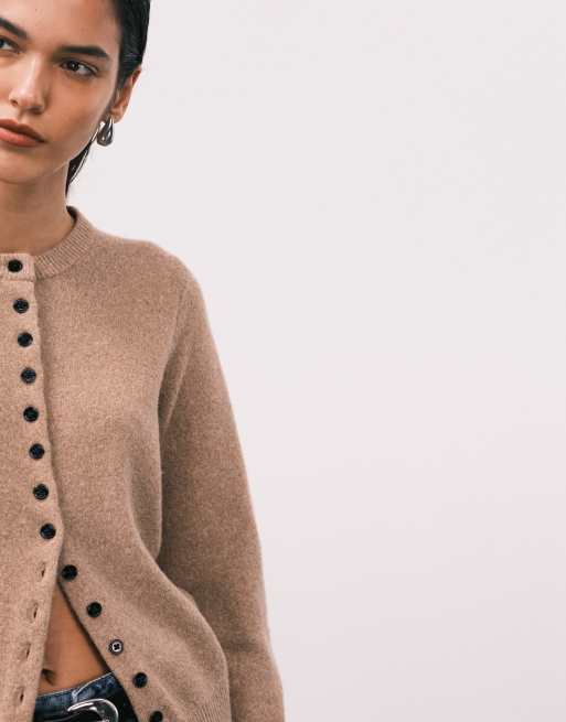ASOS DESIGN fitted cardigan co-ord in camel, 3 of 4