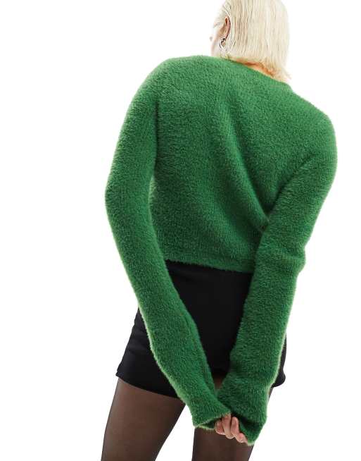 ASOS DESIGN fitted cardigan in fluffy yarn in green