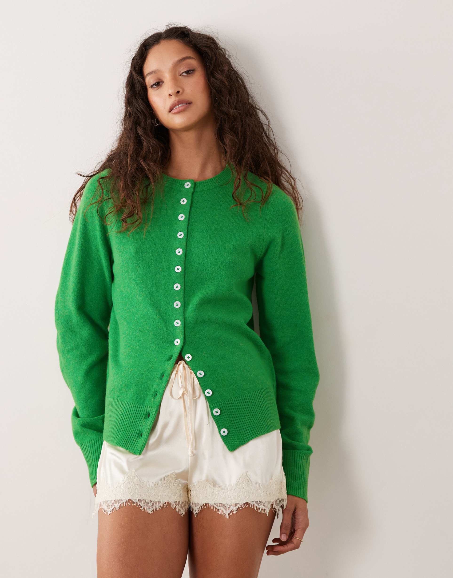 asos design fitted cardigan in green