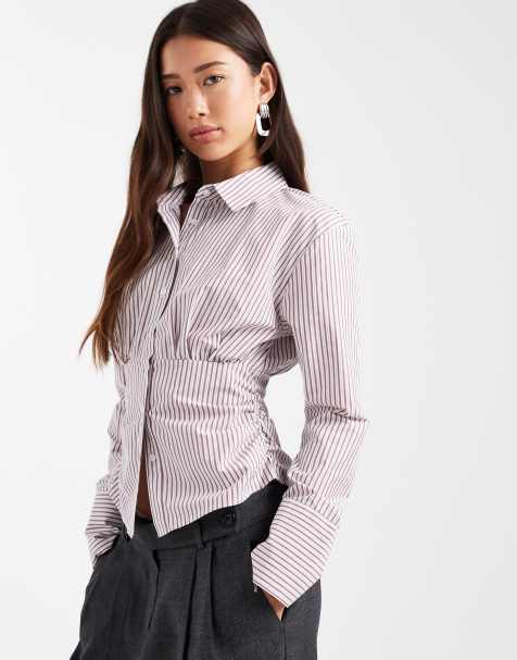 ASOS DESIGN fitted corset shirt in stripes - view 1