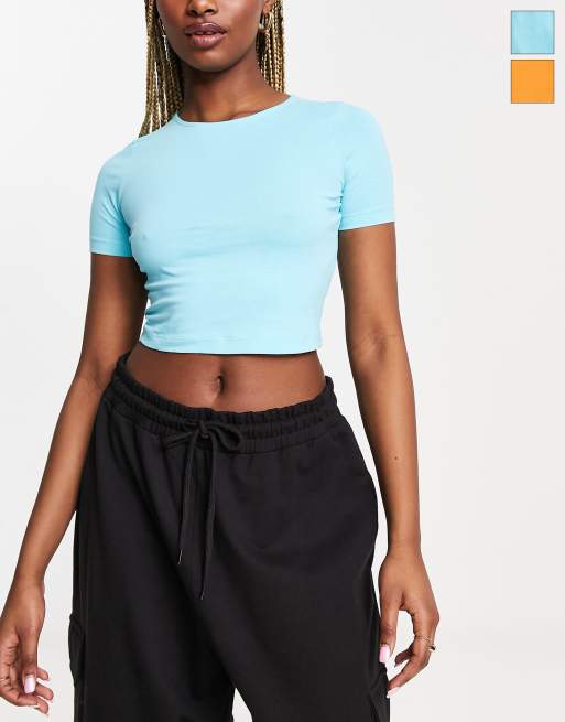 ASOS DESIGN fitted crop t-shirt with long sleeve in black