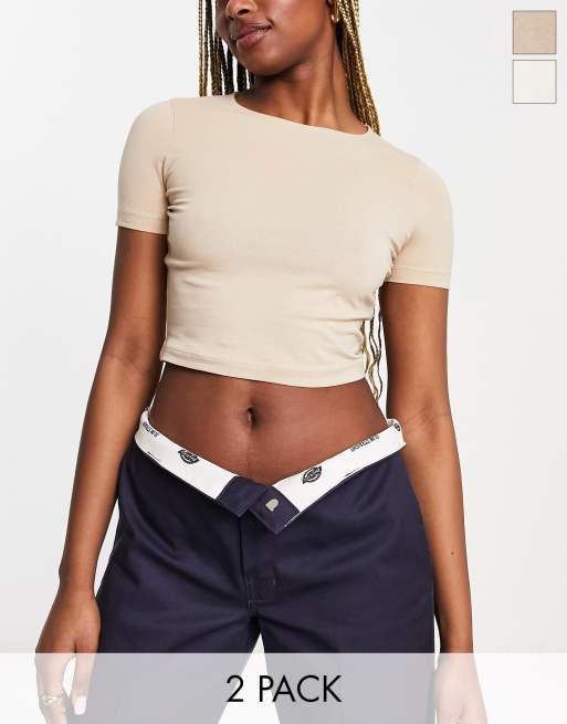 Brown Abstract Crop Top Square Neck Linen