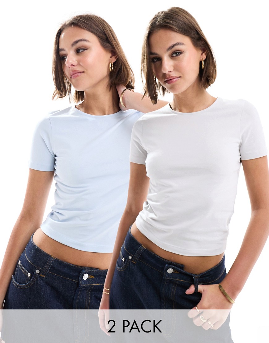 ASOS DESIGN fitted crop t-shirt in 2 pack in grey and blue-Multi