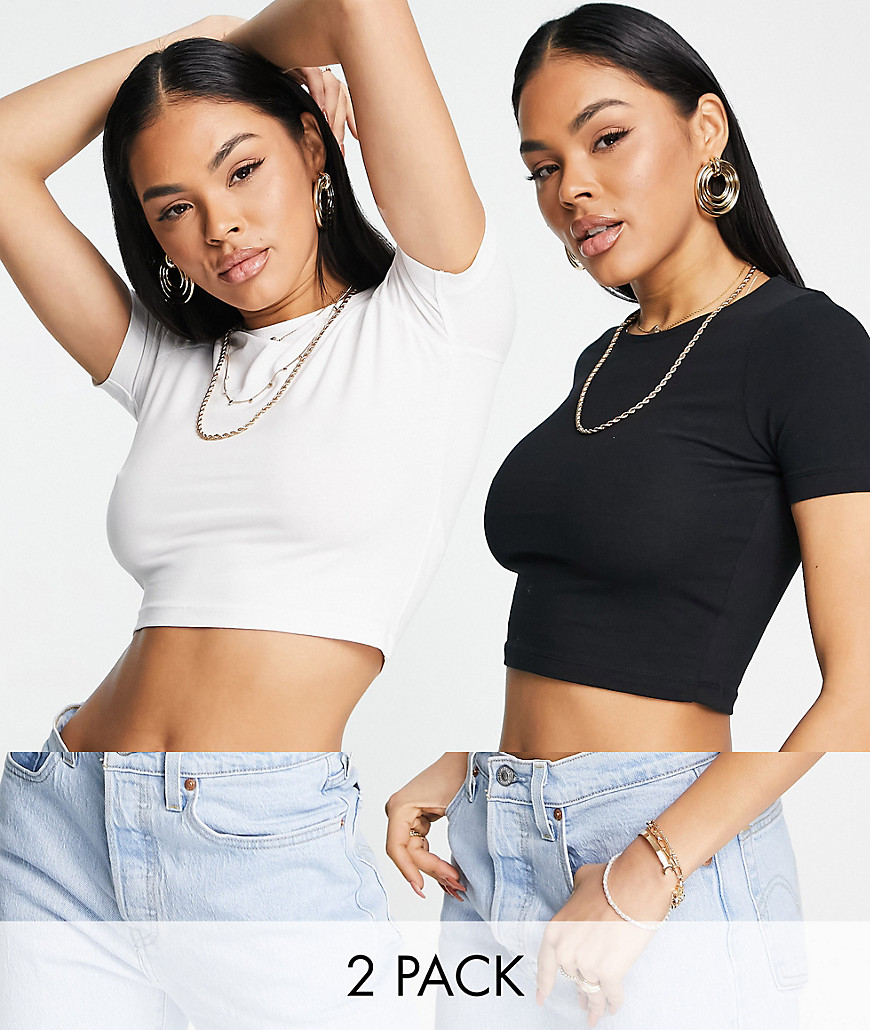 ASOS DESIGN fitted crop t-shirt in 2 pack SAVE-Multi