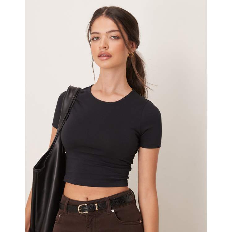 ASOS DESIGN Petite fitted crop t-shirt with long sleeve in black