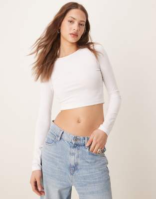 ASOS Crop Top With Long Sleeves And Deep Plunge in White